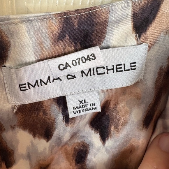 Emma & Michele White Brown Tie Front Relaxed Mini Dress - Picture 5 of 6